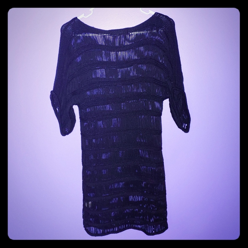 Open knit dark academia style black sweater dress